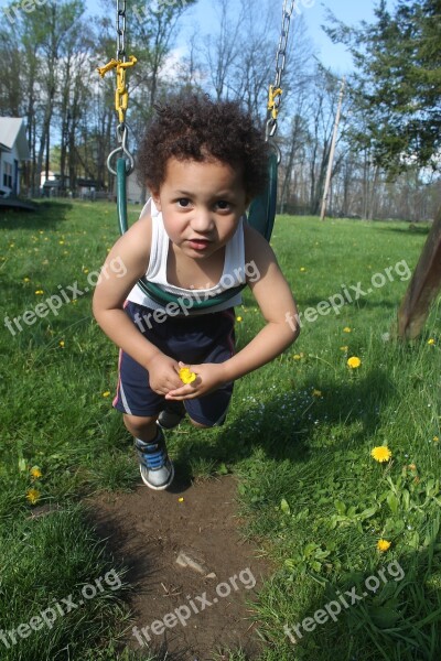 Cute Mixed Boy Swinging Fun