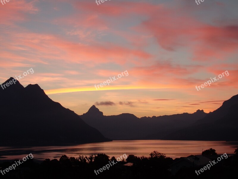 Sunrise Lake Lucerne Region Switzerland Mountains Free Photos