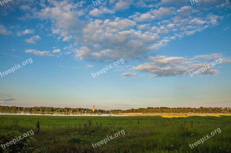 Landscape Volga Sky Clouds Nature