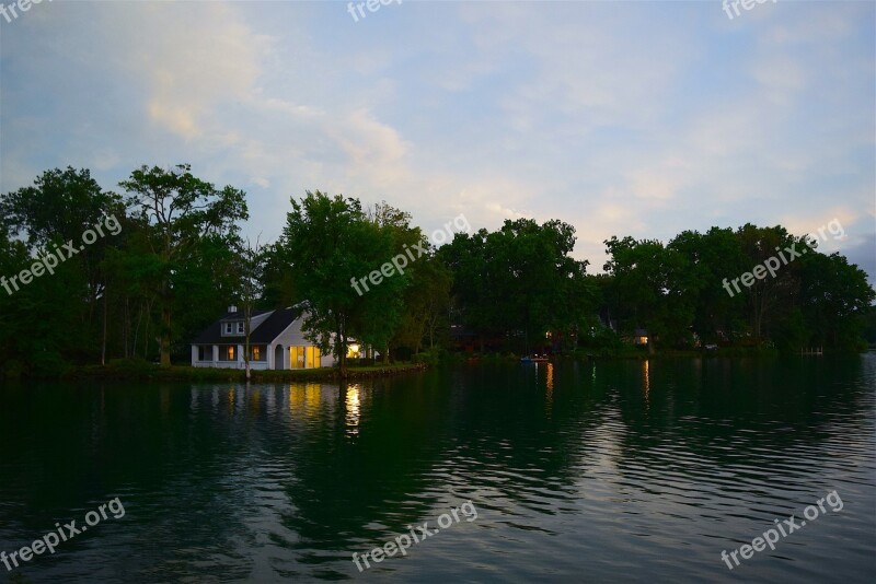 House Lake Evening Water Nature