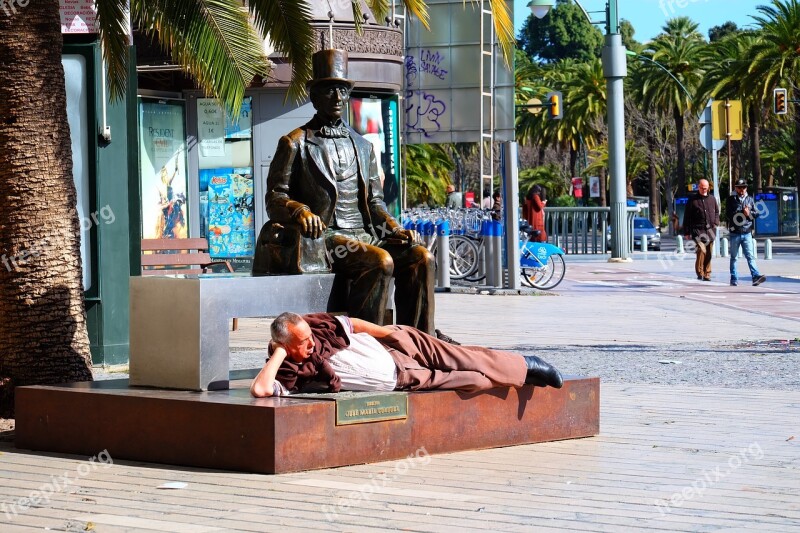 Man Monument Street Malaga Spain