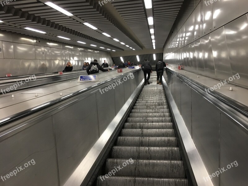 Escalator Tube Underground Metro Station