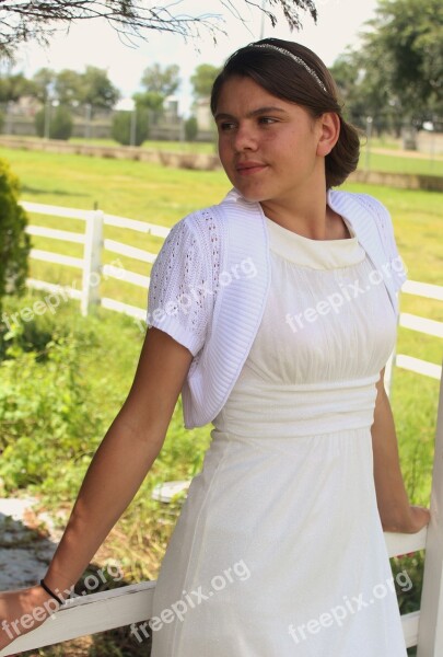 Girl Portriat White Dress Young