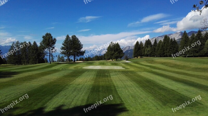 Golf Field Grass Mountains Crans-montana