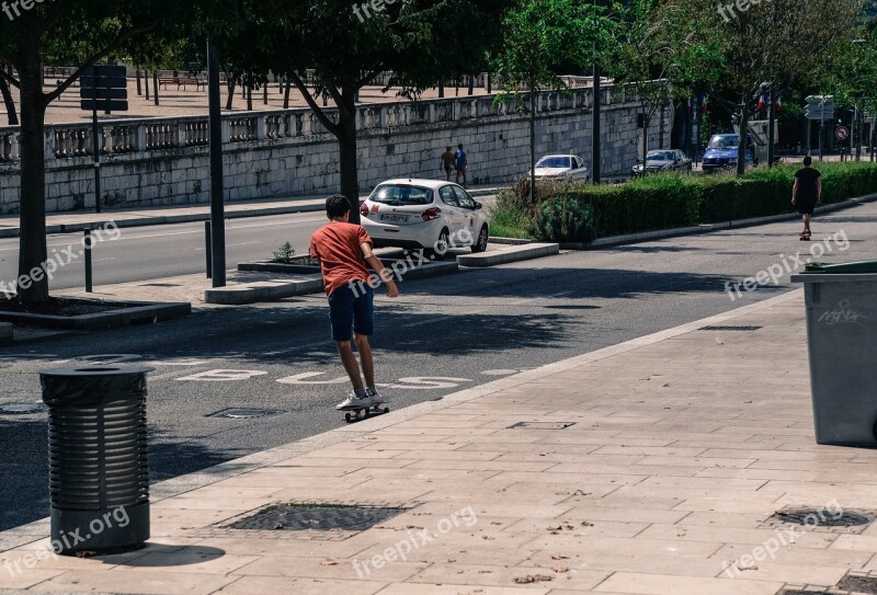 Skateboarding Street Downhill Boy Man