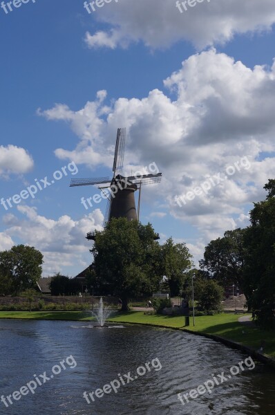 Clouds Windmill Leiden Holland The Netherlands