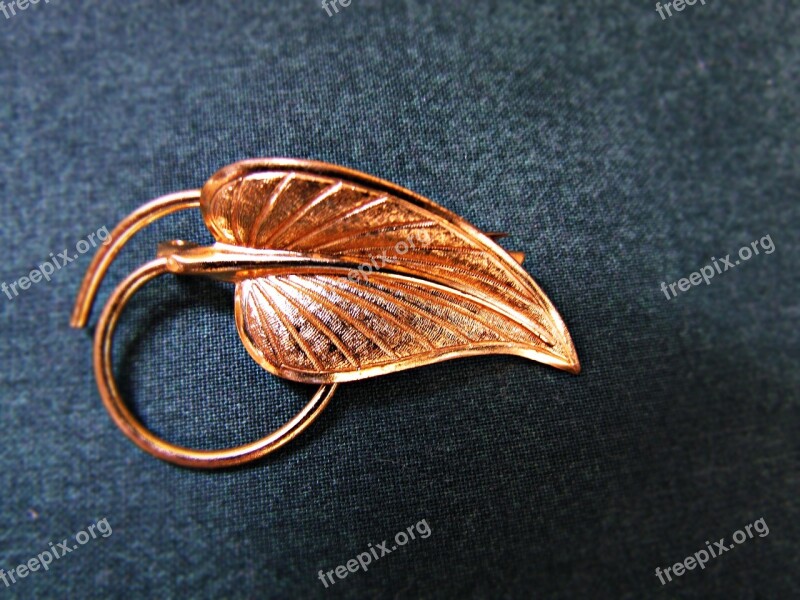 Ornament Brooch Leaf Metal Feather