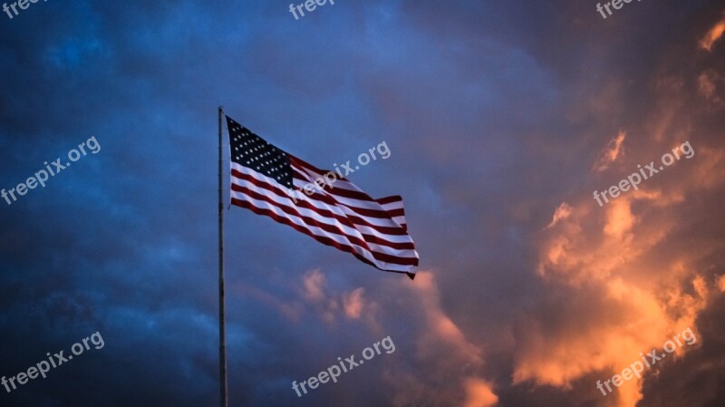 Flag America Sunset Freedom Patriotic