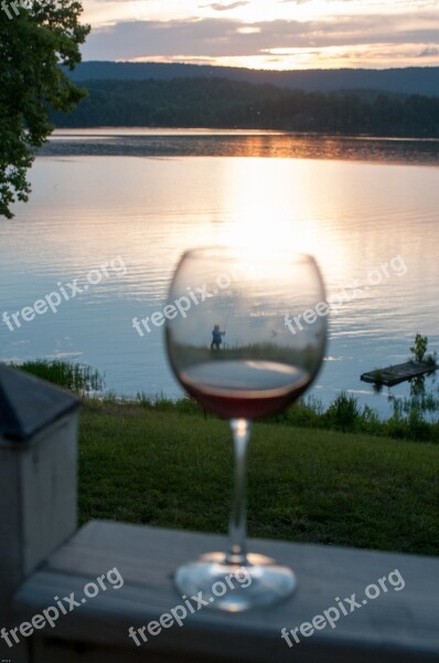 Wine Glass Sunset Lake Fisherman Tn