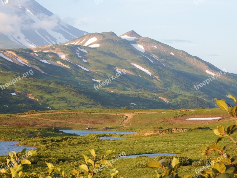 Kamchatka Mountain Plateau Volcano Lake Evening