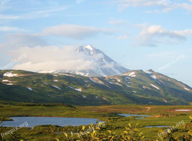 Kamchatka Mountain Plateau Volcano Lake Evening