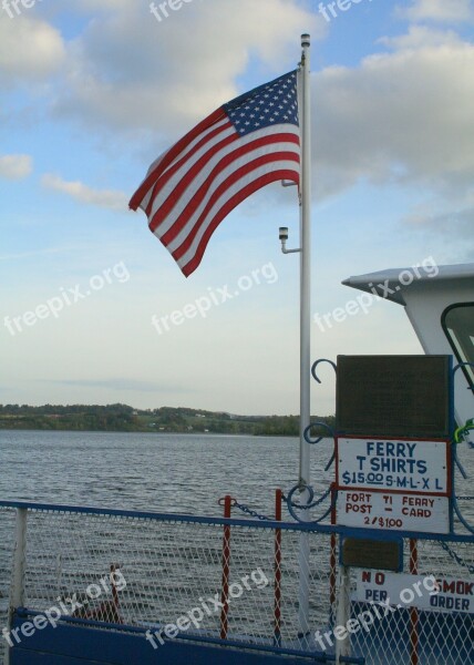 Ferry Boat American Flag Flag Lake