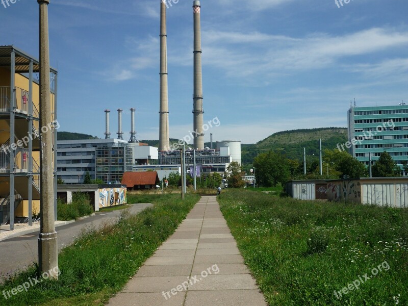 Factory High Chimneys Factory Plant Away