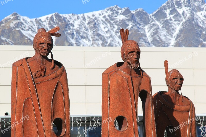 Mountains Snow Statues Sky Blue