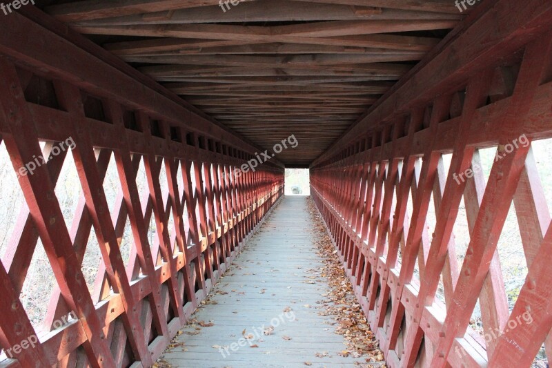 Covered Bridge Autumn Twilight Woods Bridge