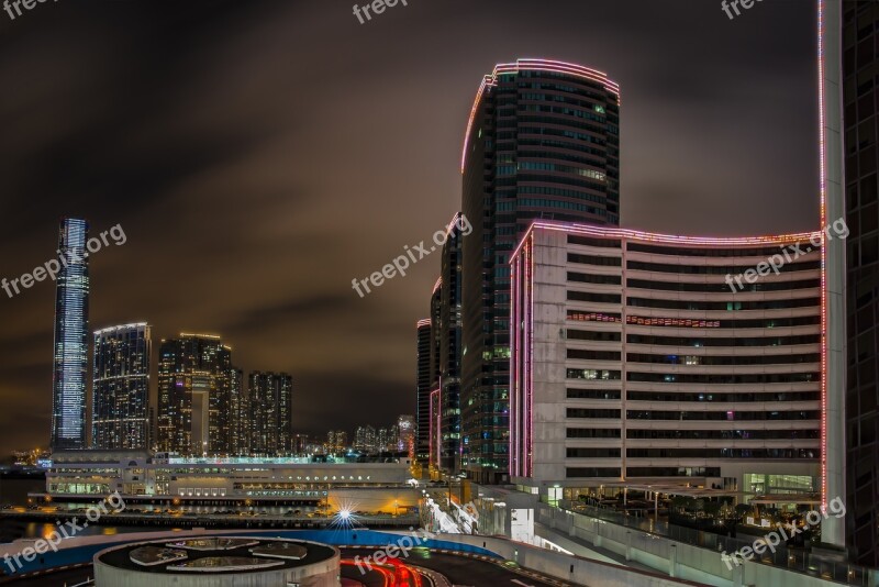 Hong Kong At Night Skyline Skyscraper City View