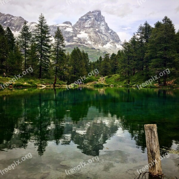 Mountain Lake Cervinia Valle Reflection