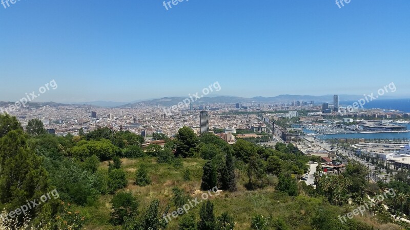 Barcelona Spain Skyline Overview Sky