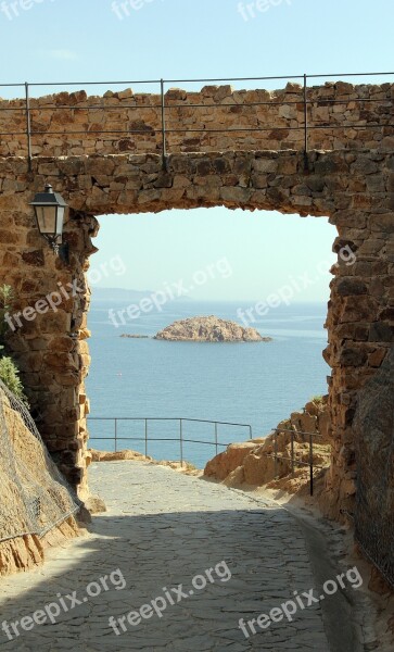 Castle Wall View Sea Ocean