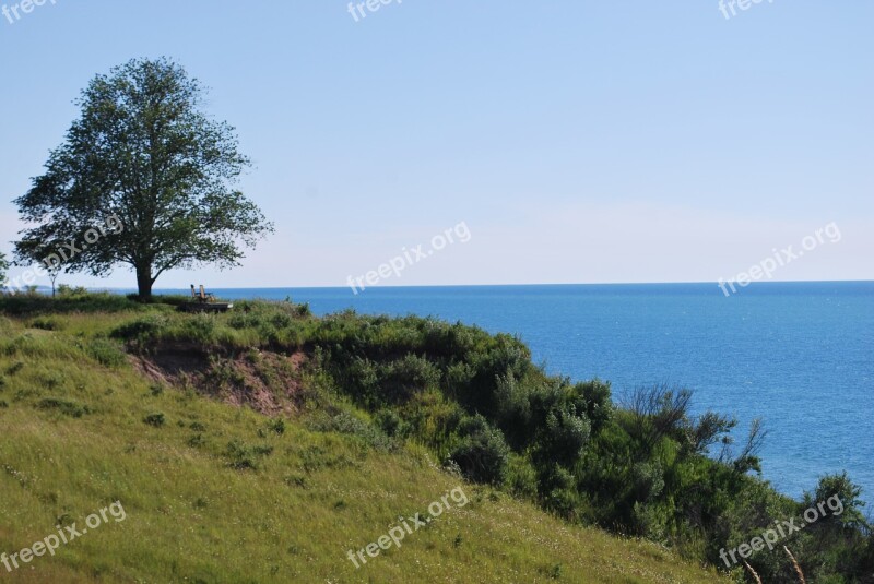 Shore Lake Trees Hillside Chairs