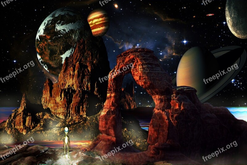 Fantasy World Space Planets Aliens Spaceships