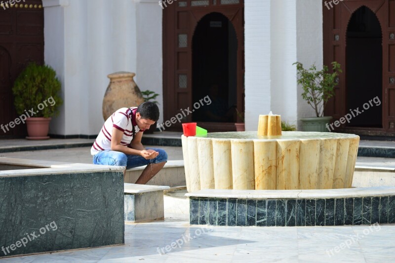 Men Pray Water Mosque Algeria