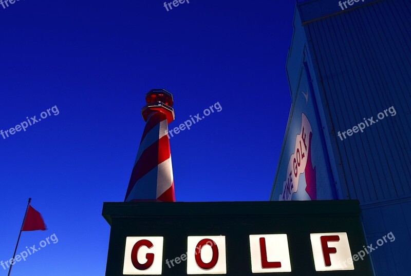 Miniature Golf Night Lights Amusement Park Colorful