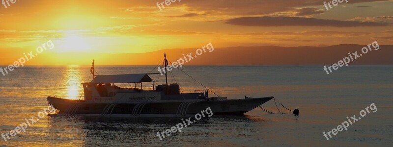 Sunset Boat Outrigger Sea Calm