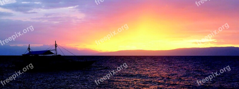 Sunset Boat Outrigger Islands Sea