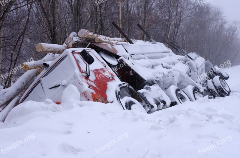 Accident The Truck Ditch Ice Winter