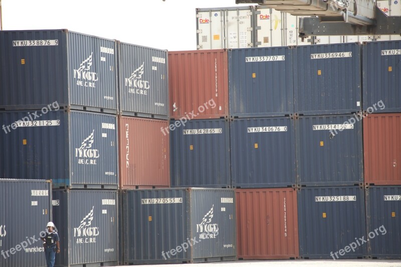 Containers Port Stacked Load Free Photos