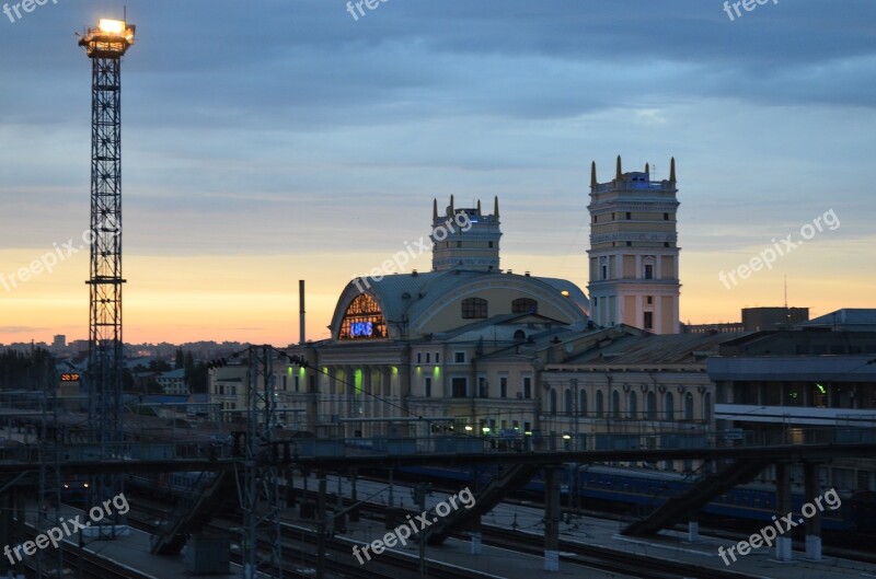 Station Sunset Evening Railway Twilight