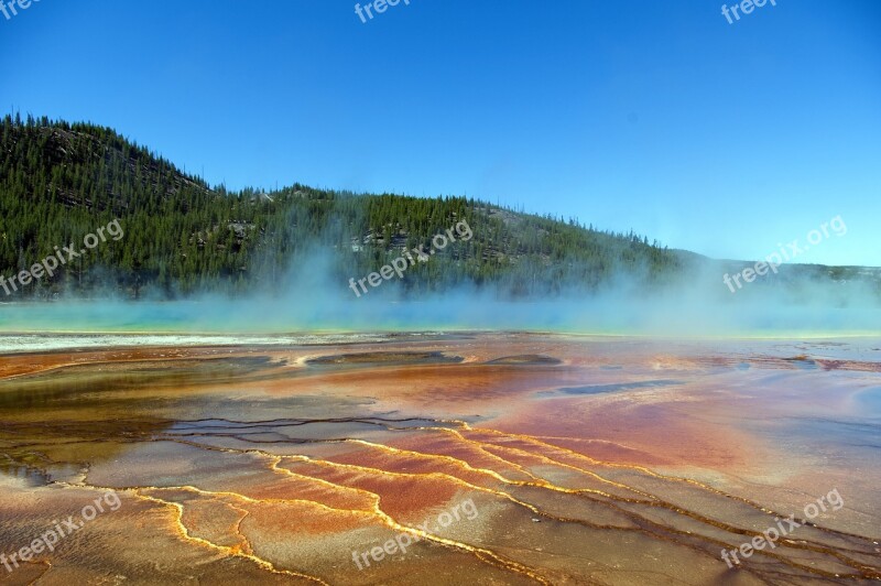 Vapors Over Grand Prismatic Spring Spring Prismatic Color Yellowstone