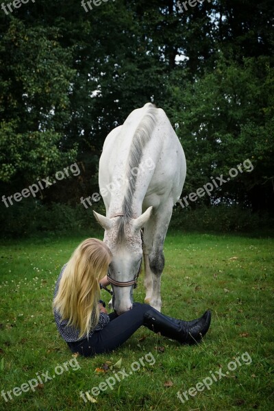 Woman Young Sitting Horse Stallion