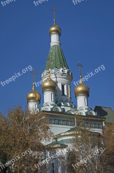 Russian Church Sofia Bulgaria Onion Domes Blue Sky