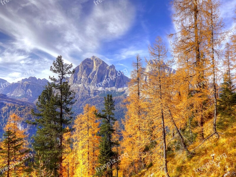 Autumn Dolomites Nature Landscape Mountains