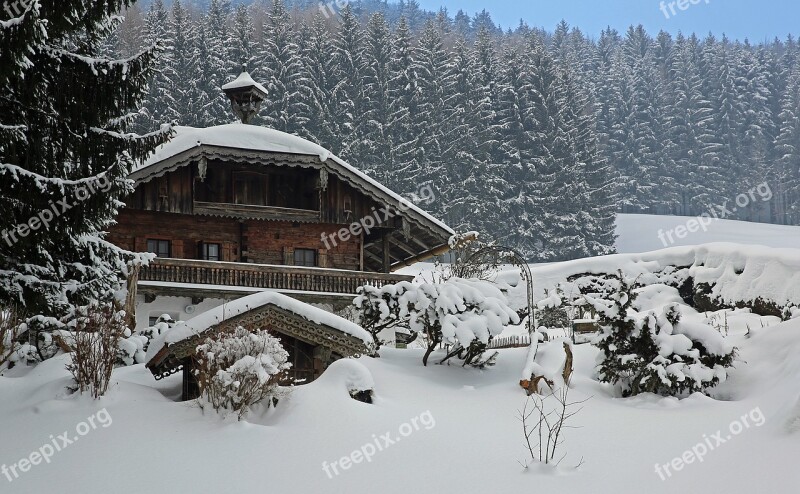 Winter House Trees Landscape Snow