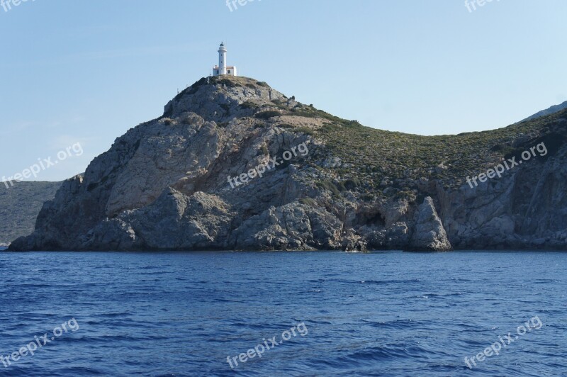 Lighthouse Sea Cliff Coast The Mediterranean