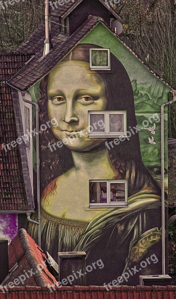 Mona Lisa Painting Hauswand Facade Artwork