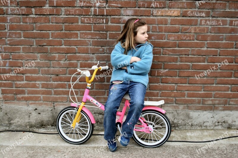 Little Girl Bicycle Boredom Child People