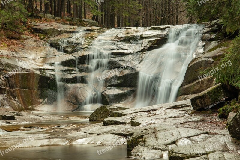 Waterfall Autumn Forest Stones Water-level