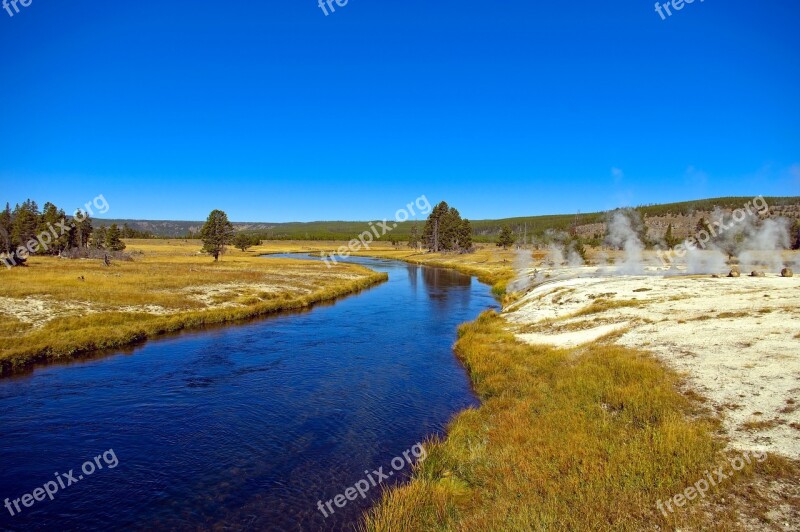 Firehole River And Hot Springs Springs Thermal Firehole River