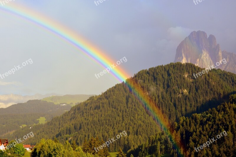 Rainbow Dolomites Mountain Forest Sassolungo