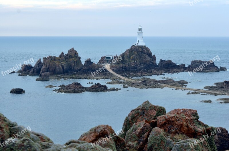 Lighthouse Jersey Landmark Ocean Water