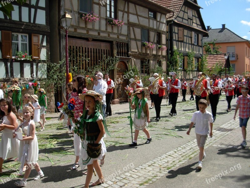 Procession Religious Holiday Geispolsheim Alsace Tradition