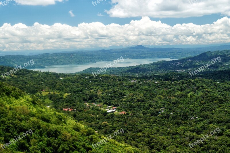 Lake Ilopango El Salvador Mountains Landscape