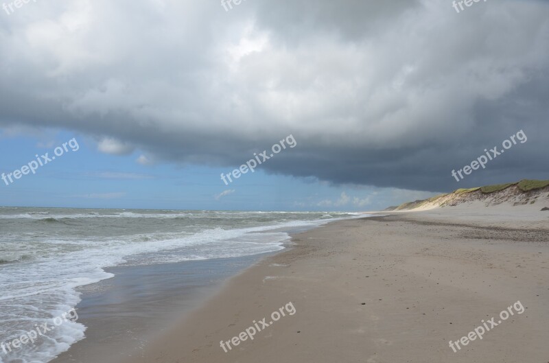 Denmark North Sea Beach Threatening Sky Dune