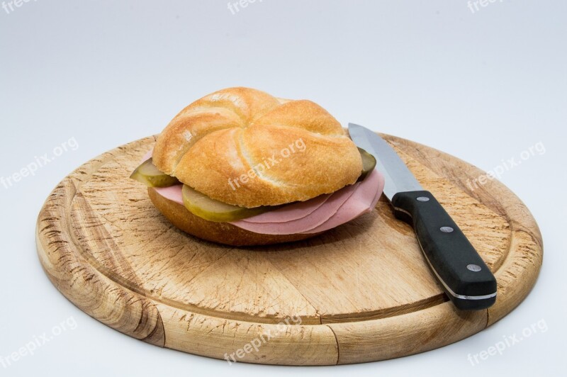 Sausage Bread Board Knife Jause Food