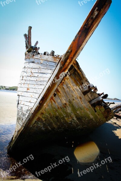 Boat Shipwreck Beach Ireland Donegal