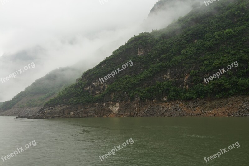 Three Gorges Dam Misty Peaceful Mountain Nature